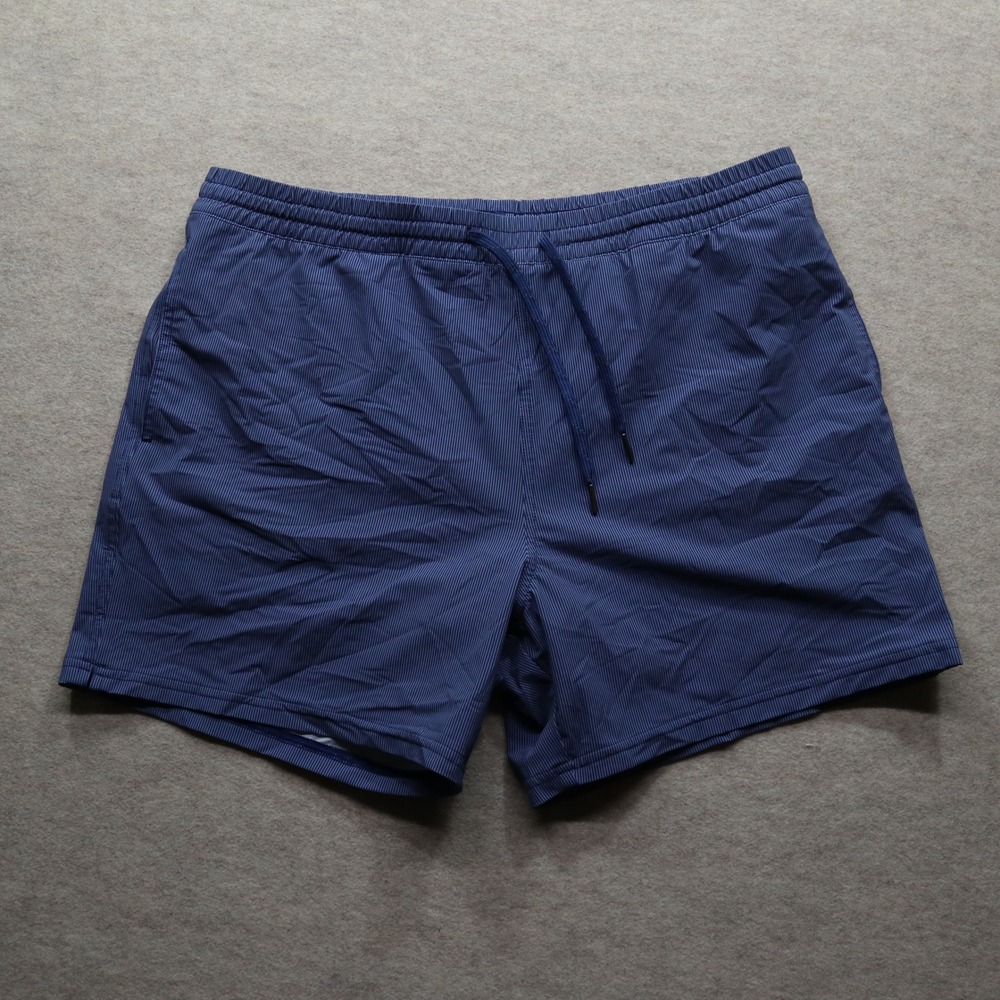 Quince Swim Trunks XL Navy Blue Pinstripe Modern Quick Dry Mesh Lined